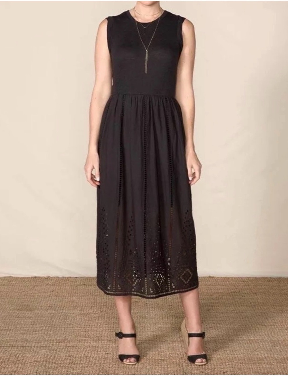 Matilda Jane Good Hart Sundial Black Eyelet Midi Dress M
